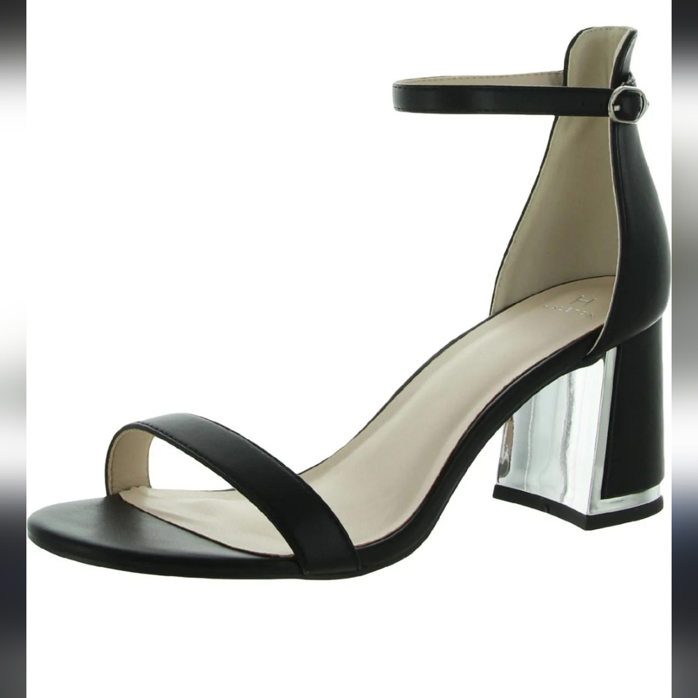 H by Halston Black Ankle Strap Sandals with Clear Block Heel